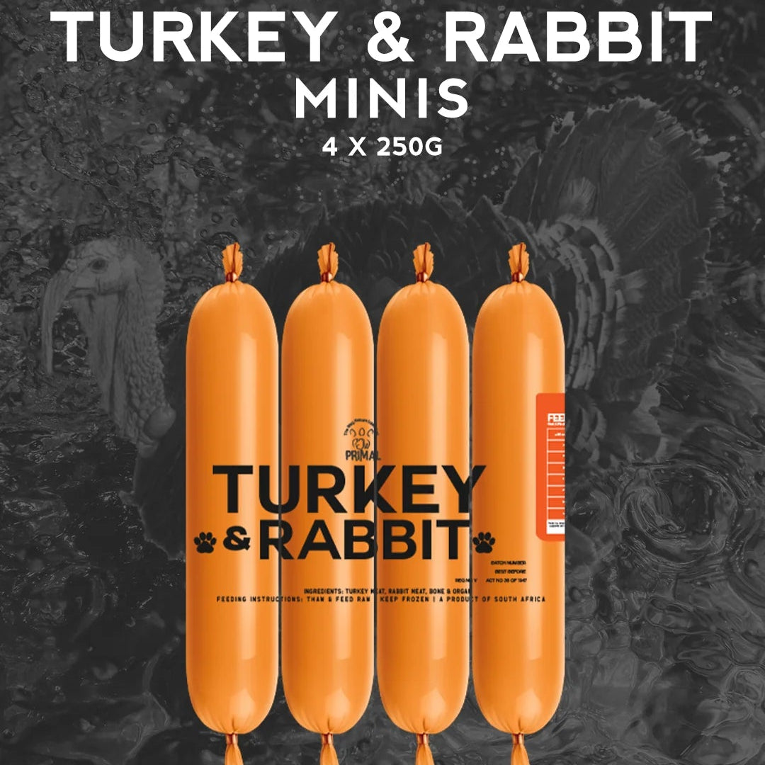 Turkey & Rabbit mix - Mini's - 1kg (4 x 250g rolls)