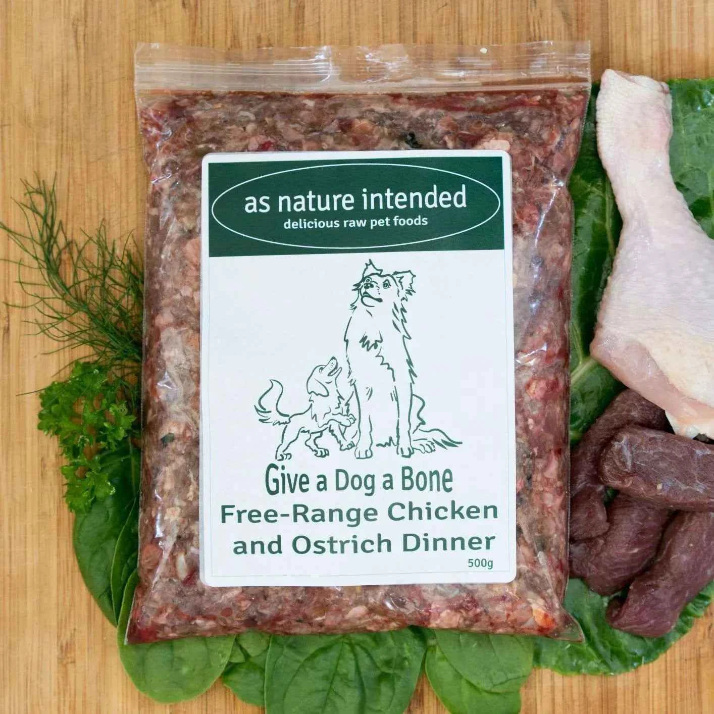 Give-a-dog-a-bone Chicken & Ostrich Dinner (500g)