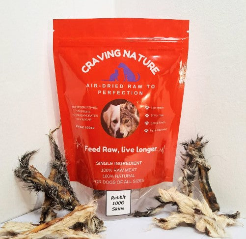 Dehydrated Rabbit skin sticks - +/-100g With Supplier packaging